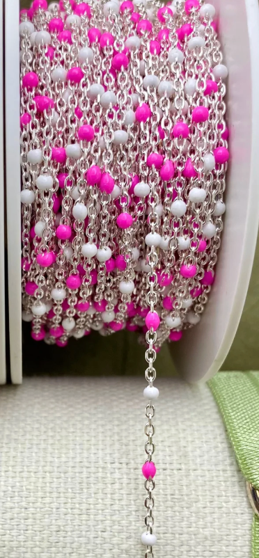 Pink and White Enamel Chain