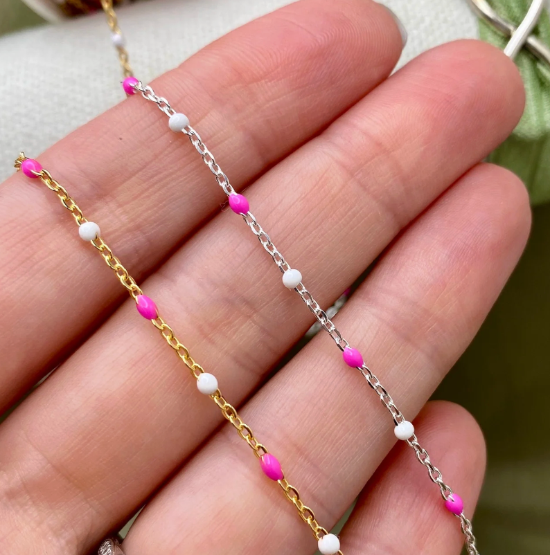Pink and White Enamel Chain